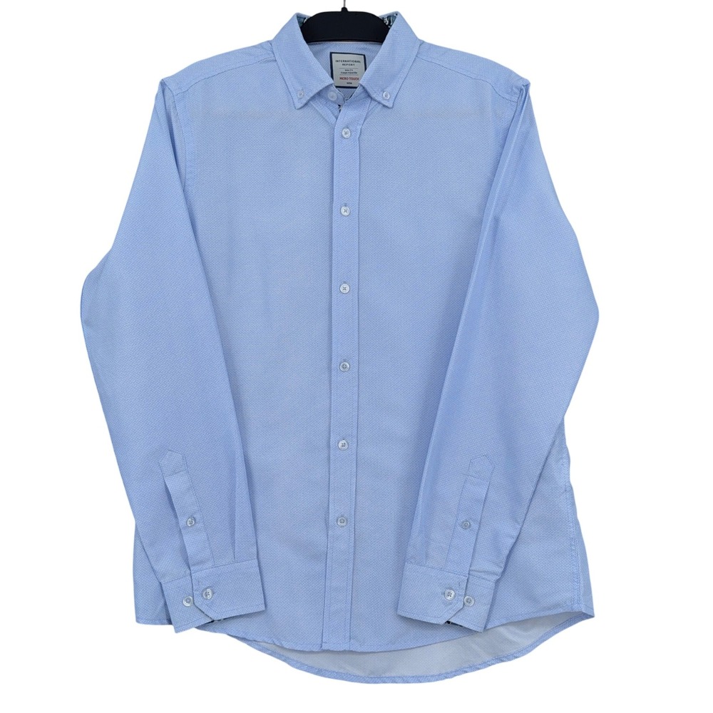International Report Slim Fit Mens Medium Polyester Blue Micro Touch Button Down